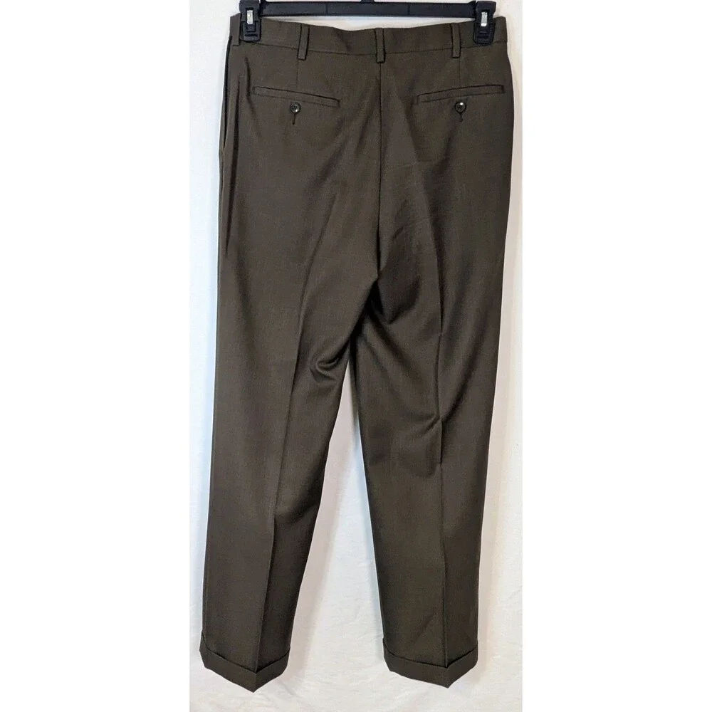 Savane Men's Pleated Dress Pants Brown Taupe Cuffed 34x32 Business Casual